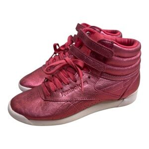 Reebok Freestyle Hi Metallic Pink Sneakers Women’s Size 6 Retro High Top Shoes